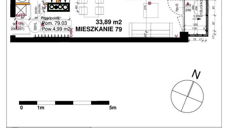 Rzut - Mieszkanie na sprzedaż 1 pokój o powierzchni 33,89 m² - numer M79 w Srebrzyńska Park IV