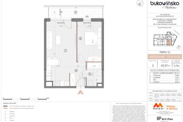 Rzut - Mieszkanie na sprzedaż 2 pokoje o powierzchni 45,53 m² - numer F2.B.10.02 w Bukowińska Mokotów etap 2