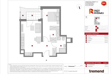 Rzut - Mieszkanie na sprzedaż 2 pokoje o powierzchni 44,06 m² - numer B.92 w Osiedle Przy Ryżowej etap II
