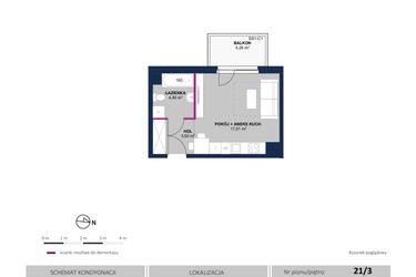 Rzut - Mieszkanie na sprzedaż 1 pokój o powierzchni 25,04 m² - numer 121 w Moja Północna Etap III