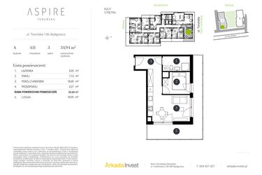 Rzut - Mieszkanie na sprzedaż 2 pokoje o powierzchni 34,94 m² - numer A.11 w Aspire