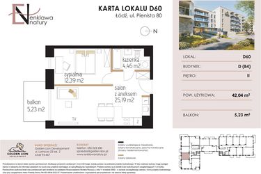 Rzut - Mieszkanie na sprzedaż 2 pokoje o powierzchni 42,04 m² - numer D60 w Enklawa Natury