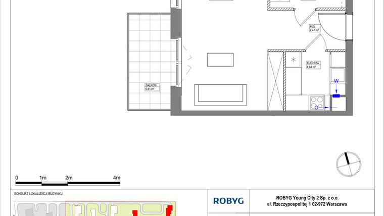 Rzut - Mieszkanie na sprzedaż 1 pokój o powierzchni 34,8 m² - numer MLAAB/B/5/7 w Metro Life Apartamenty
