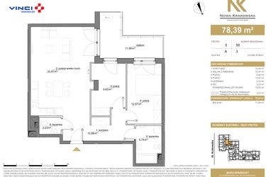 Rzut - Mieszkanie na sprzedaż 3 pokoje o powierzchni 78,39 m² - numer A.5.50 w Nowa Krakowska