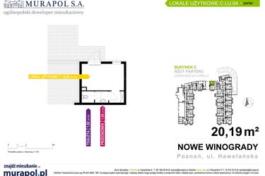 Rzut - Lokal użytkowy na sprzedaż 1 pokój o powierzchni 20,19 m² - numer C.LU.04 w Nowe Winogrady