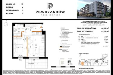 Rzut - Mieszkanie na sprzedaż 2 pokoje o powierzchni 47,16 m² - numer 17 w Powstańców Residence