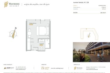 Rzut - Mieszkanie na sprzedaż 1 pokój o powierzchni 24,14 m² - numer H.1.24 w Harmony Resort
