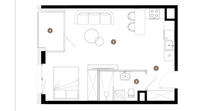 Rzut - Mieszkanie na sprzedaż 1 pokój o powierzchni 36,26 m² - numer C2.03.21 w Apartamenty Reytana