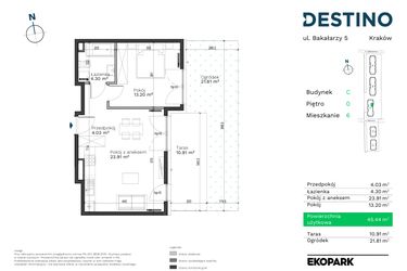 Rzut - Mieszkanie na sprzedaż 2 pokoje o powierzchni 45,44 m² - numer C-6 w Destino