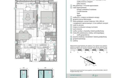 Rzut - Mieszkanie na sprzedaż 2 pokoje o powierzchni 42,05 m² - numer A.3.1 w Remedium