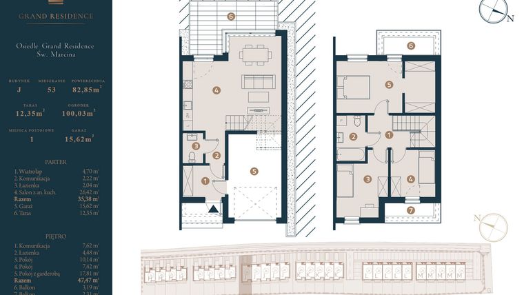 Rzut - Dom na sprzedaż 4 pokoje o powierzchni 82,85 m² - numer J53 w Osiedle Św. Marcina