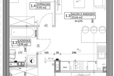 Rzut - Mieszkanie na sprzedaż 3 pokoje o powierzchni 56,89 m² - numer 71B w Osiedle Młodych etap VII