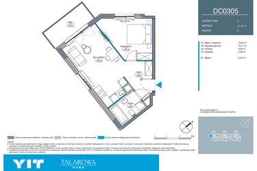 Rzut - Mieszkanie na sprzedaż 2 pokoje o powierzchni 41,47 m² - numer DC0305 w Talarowa Park II