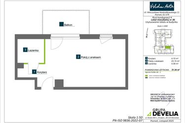 Rzut - Mieszkanie na sprzedaż 1 pokój o powierzchni 31,34 m² - numer AA0310 w Vilda Arte