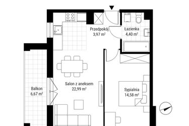 Rzut - Mieszkanie na sprzedaż 2 pokoje o powierzchni 45,94 m² - numer B.18 w Nowa Namiarkowa