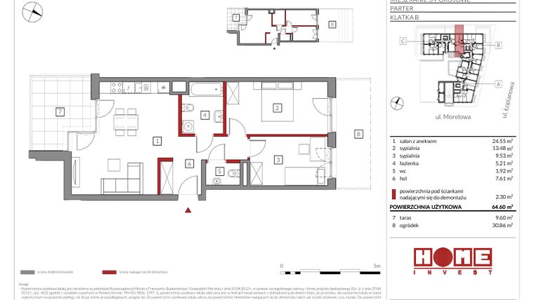 Rzut - Mieszkanie na sprzedaż 3 pokoje o powierzchni 64,6 m² - numer B19 w Przystań Żerań