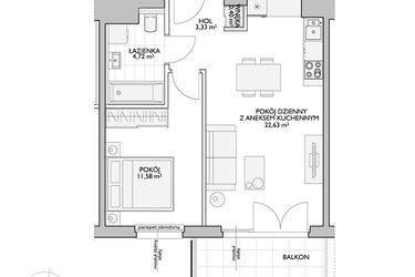 Rzut - Mieszkanie na sprzedaż 2 pokoje o powierzchni 39,58 m² - numer WO/P31/11 w Wiszące Ogrody