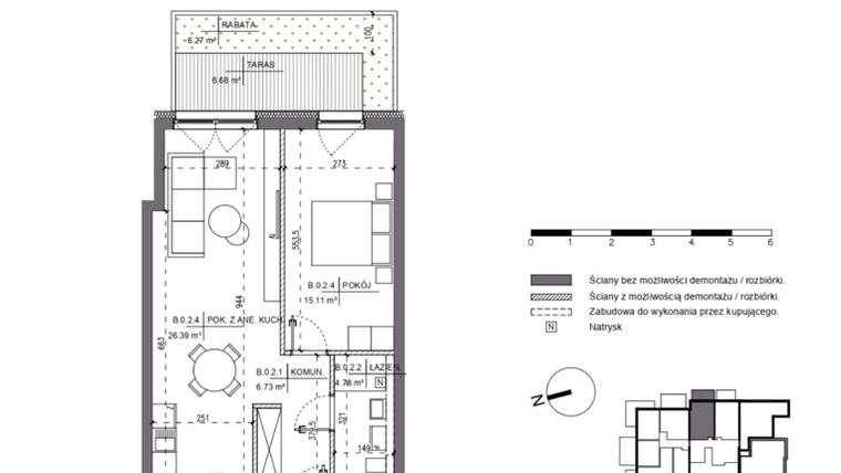 Rzut - Mieszkanie na sprzedaż 2 pokoje o powierzchni 53,01 m² - numer B.0.2 w Polanka 21