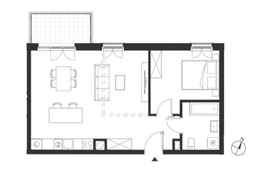 Rzut - Mieszkanie na sprzedaż 2 pokoje o powierzchni 53,54 m² - numer B.1.13 w Apartamenty Symfonia