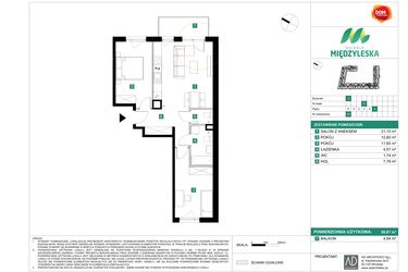 Rzut - Mieszkanie na sprzedaż 3 pokoje o powierzchni 59,67 m² - numer 94 w Osiedle Międzyleska - etap II