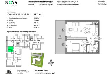 Rzut - Mieszkanie na sprzedaż 2 pokoje o powierzchni 42,72 m² - numer 38 w Nova Radiostacja