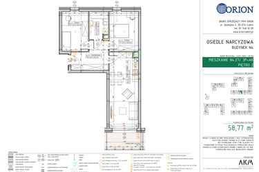 Rzut - Mieszkanie na sprzedaż 3 pokoje o powierzchni 58,77 m² - numer N4.27 w Osiedle Narcyzowe