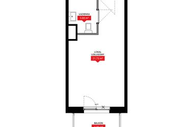Rzut - Mieszkanie na sprzedaż 1 pokój o powierzchni 25,65 m² - numer A1 026LU w 29L - Apartamenty inwestycyjne