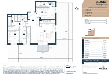 Rzut - Mieszkanie na sprzedaż 4 pokoje o powierzchni 93,8 m² - numer 1 w Classy Świętojańska