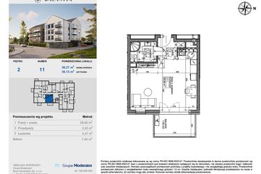 Rzut - Mieszkanie na sprzedaż 1 pokój o powierzchni 36,13 m² - numer 11 w Balantia