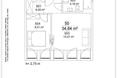 Rzut - Mieszkanie na sprzedaż 2 pokoje o powierzchni 34,84 m² - numer 50 w Osiedle Teatralne 19 - apartamenty inwestycyjne