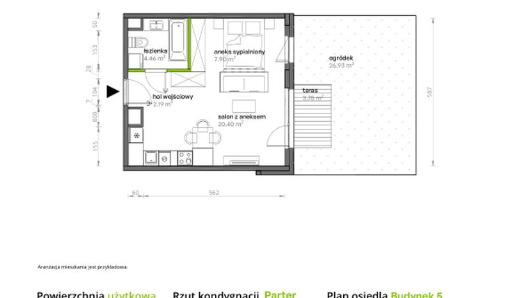 Rzut - Mieszkanie na sprzedaż 1 pokój o powierzchni 34,94 m² - numer 037/5 w Aleje Praskie