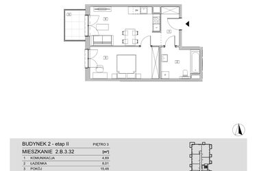 Rzut - Mieszkanie na sprzedaż 2 pokoje o powierzchni 47,11 m² - numer 2.B.3.32 w ATAL Apollina II