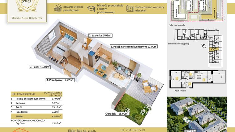 Rzut - Mieszkanie na sprzedaż 2 pokoje o powierzchni 42,41 m² - numer A.19 w Aleja Bohaterów