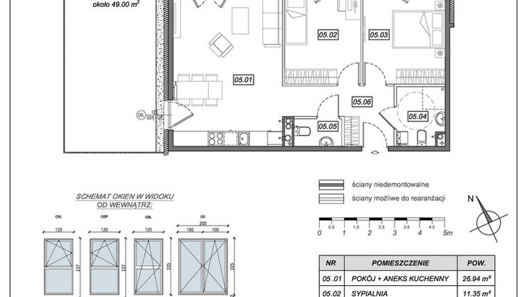 Rzut - Mieszkanie na sprzedaż 3 pokoje o powierzchni 64,56 m² - numer 5.A.05 w Nowe Południe bud. 5
