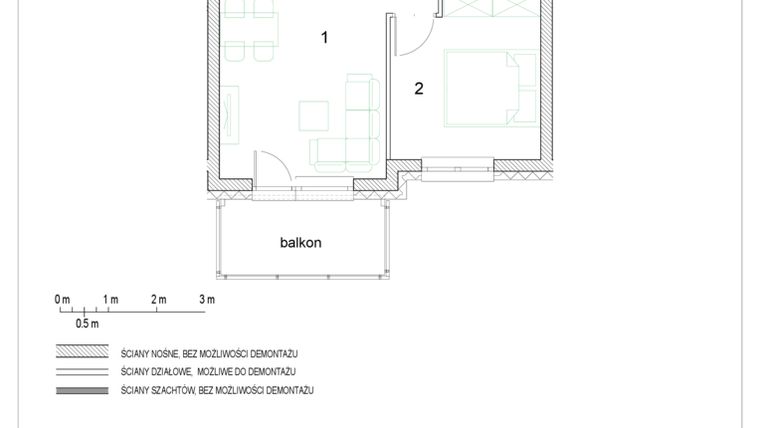 Rzut - Mieszkanie na sprzedaż 2 pokoje o powierzchni 37,12 m² - numer F1/P3/2 w Osiedle Jodłowa bud. F