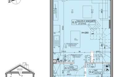 Rzut - Dom na sprzedaż 3 pokoje o powierzchni 72,53 m² - numer 26A w Nova Magdalenka 7