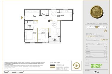 Rzut - Mieszkanie na sprzedaż 3 pokoje o powierzchni 78,45 m² - numer WKJ-LM-01 w Wola Księcia Janusza