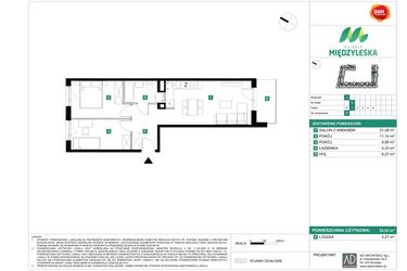 Rzut - Mieszkanie na sprzedaż 3 pokoje o powierzchni 52,62 m² - numer 27 w Osiedle Międzyleska - etap II