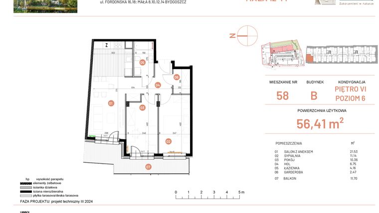 Rzut - Mieszkanie na sprzedaż 3 pokoje o powierzchni 56,41 m² - numer 12.58 w Osiedle Nowe Horyzonty etap III