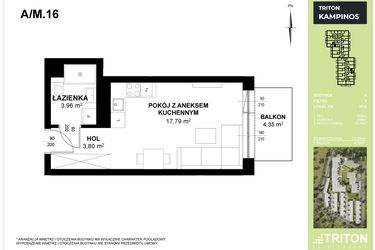 Rzut - Mieszkanie na sprzedaż 1 pokój o powierzchni 25,52 m² - numer A_M16 w Triton Kampinos III