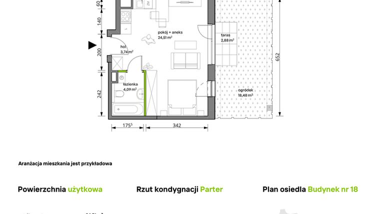 Rzut - Mieszkanie na sprzedaż 1 pokój o powierzchni 32,34 m² - numer 18/072 w Trzcinowa Vita
