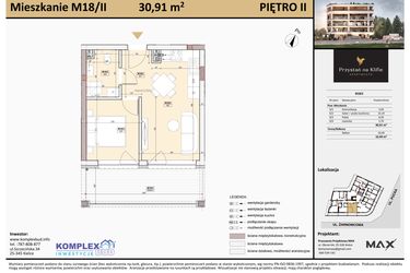 Rzut - Mieszkanie na sprzedaż 2 pokoje o powierzchni 30,88 m² - numer M18 w Przystań na Klifie