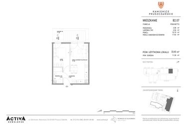 Rzut - Mieszkanie na sprzedaż 2 pokoje o powierzchni 33,43 m² - numer B2.07 w Kamienice Pruszczańskie