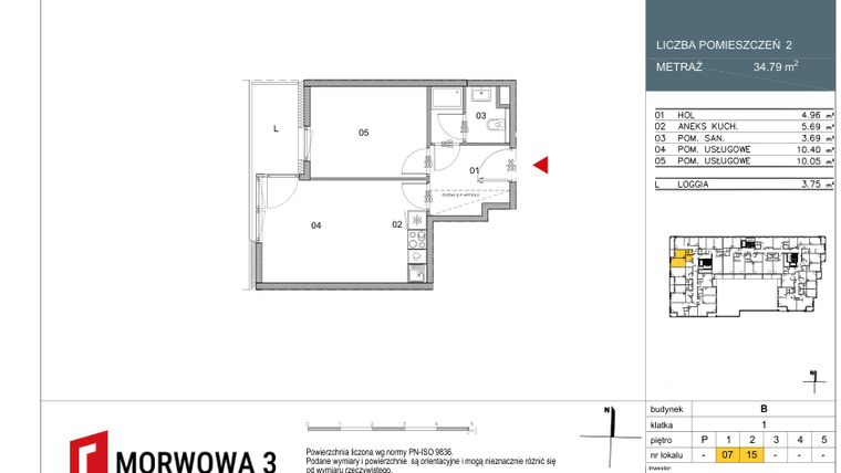 Rzut - Mieszkanie na sprzedaż 2 pokoje o powierzchni 34,79 m² - numer 7 w Morwowa 3 - Apartamenty Inwestycyjne