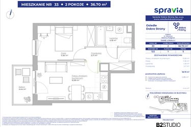 Rzut - Mieszkanie na sprzedaż 2 pokoje o powierzchni 36,7 m² - numer 122/33 w Dobre Strony