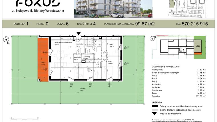 Rzut - Mieszkanie na sprzedaż 4 pokoje o powierzchni 99,67 m² - numer I.6 w Fokus Bielany