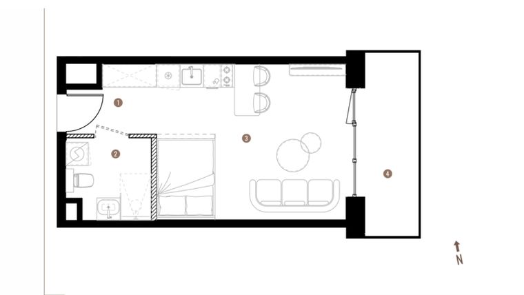 Rzut - Mieszkanie na sprzedaż 1 pokój o powierzchni 27,46 m² - numer A1.8.03 w Belg Apartamenty etap II