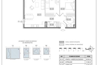 Rzut - Mieszkanie na sprzedaż 3 pokoje o powierzchni 63,11 m² - numer 4.A.53 w Urzeka bud. 4