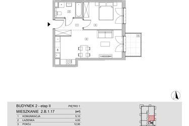 Rzut - Mieszkanie na sprzedaż 2 pokoje o powierzchni 46,16 m² - numer 2.B.1.17 w ATAL Apollina II