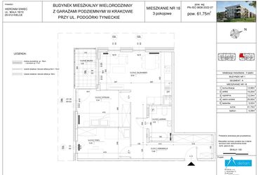 Rzut - Mieszkanie na sprzedaż 3 pokoje o powierzchni 61,75 m² - numer A18 w Podgórki Tynieckie